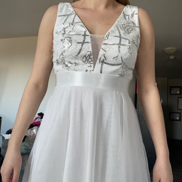 Azazie Ever-Pretty Sequin Embroidered Tulle High Low Dress - Picture 7 of 12